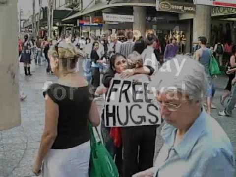 FREE HUGS at the Queen Street Mall in Brisbane